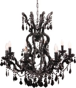 Candelabru din metal și sticlă, negru, cu 8 brațe tip lumânare și cristale negre, stil baroc, 78 x 73 cm, „Maria Theresa”