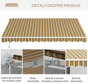 Outsunny Copertină Pliabilă pentru Exterior, Copertină Tip Roll-Up cu Deschidere Manivelă, 350x250 cm, Galben | Aosom Romania
