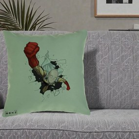 Perna Personalizata One Punch Man Saitama Pumn, 40x40 cm, Verde, Husa Detasabila, Perna Inclusa, BEKZ®