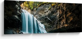 Tablou cu cascada de pădure (cu ceas) (90x30 cm)