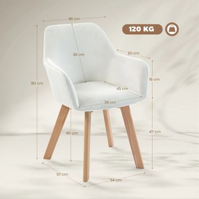HOMCOM Set de 2 scaune pentru sufragerie Scaun Șezut tapițat din țesătură cu efect catifelat Picioare din lemn, crem | Aosom Romania