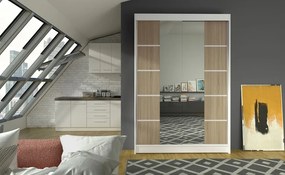Dulap Dormitor Genua ADRK 120 x 200 cm cu Uși Glisante și Oglindă | Design Modern | Spații de Depozitare Generoase (Culoare: Negru / Alb)