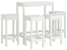 Set mobilier de bar, 5 piese, alb, lemn masiv de pin