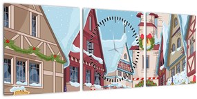 Tablou - Stradă de iarnă (cu ceas) (90x30 cm)