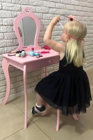 Masă de toaletă pentru copii, roz, cu taburet