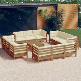 3096073 vidaXL Set mobilier grădină cu perne, 13 piese, crem, lemn de pin