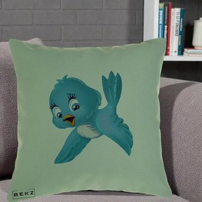 Perna Decorativa Pui de Pasare Albastru, 40x40 cm, Verde, Husa Detasabila, Perna Inclusa, BEKZ®