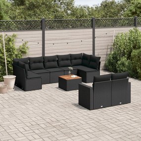 3256601 vidaXL Set canapele de grădină cu perne, 10 piese, negru, poliratan