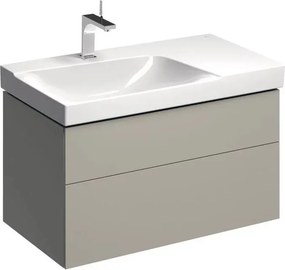 Dulap baza pentru lavoar cu blat suspendat sifon stanga Geberit Xeno2 greige 2 sertare 88 cm