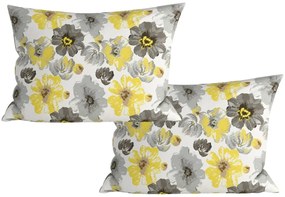 Set 2 bucati fete de perna decorative din microfibra FEONELLE 50x70 cm, galben-gri