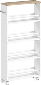 HOMCOM Raft multifuncțional cu roți, construcție îngustă, 4 compartimente, 45x15x91 cm, Lemn natural | Aosom Romania