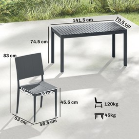 Outsunny Set mobilier de grădină, grup de scaune 5 piese, masă lată cu 4 scaune stivuibile, design lamelar pentru 4 persoane, gri închis | Aosom Romania
