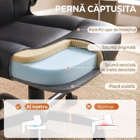 HOMCOM Scaun de Birou Rotativ, Funcție de Balansare, Suporturi Rabatabile pentru Brațe, Spătar Înalt, Înălțime Reglabilă, Negru | Aosom Romania