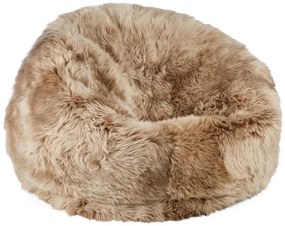 Pouf rotund din 100% blană naturală de oaie din Noua Zeelandă, cu fir lung, D93 x 92 cm, „Taupe L”