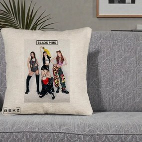 Perna Personalizata K-pop BLACKPINK Fotografie Grup Tinute Edgy, 40x40 cm, Bej Canapea, Husa Detasabila, Perna Inclusa, BEKZ®