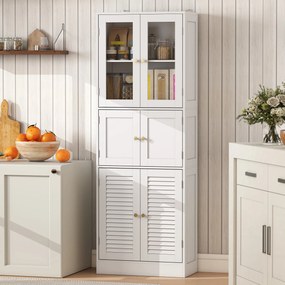 HOMCOM Dulap pentru baie cu 3 compartimente și 2 uși din sticlă și lemn, rafturi reglabile, 60x30x170 cm, alb | Aosom Romania