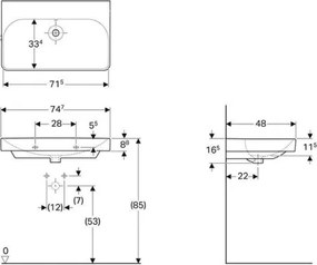 Geberit 500.249.00.2 - Lavoar suspendat Smyle Square 75 x 48 cm, ceramică/alb