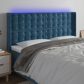 3124552 vidaXL Tăblie de pat cu LED, albastru închis, 203x16x118/128cm catifea