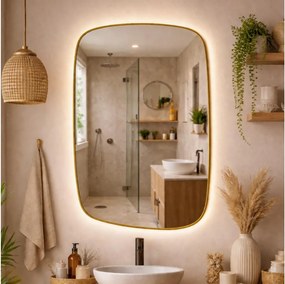 Baltica Design-LED Oglindă cu iluminare LED integrată STONE CALM 15W/230V 4500K 90x60 cm IP65 aurie