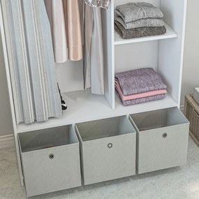 HOMCOM Dulap pentru haine dulap de depozitare cu bară cortină 3 sertare din material textil detașabile 105 x 48 x 160 cm alb | Aosom Romania