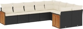 vidaXL Set mobilier de grădină cu perne, 9 piese, negru, poliratan