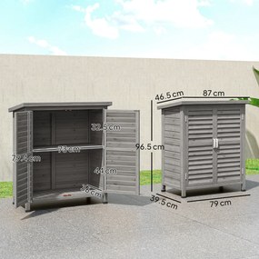 Outsunny Dulap de Grădină din Lemn de Brad cu Uși cu Obloane și 2 Polițe, 87x46,5x96,5cm, Gri | Aosom Romania