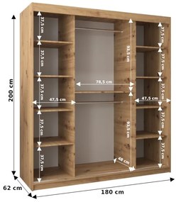 Dulap de haine 180 cm Milain (alb). 1126005