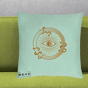Perna Personalizata Ochiul Providentei Mistic Orange, 40x40 cm, Verde Menta, Husa Detasabila, Perna Inclusa, BEKZ®