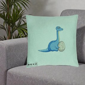 Perna Decorativa Brontosaur cu Ou, 40x40 cm, Verde Menta, Husa Detasabila, Perna Inclusa, BEKZ®