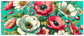 Tablou - Flori pe fundal albastru (120x50 cm)