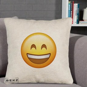 Perna Decorativa Emoji Zambet Mare, 40x40 cm, Bej Canapea, Husa Detasabila, Perna Inclusa, BEKZ®