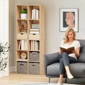 HOMCOM Raft Bibliotecă cu 4 Nivele Deschise, cu Dulap și Sertar, 30x24x158 cm, Lemn Natural | Aosom Romania