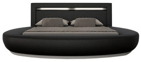 Pat rotund 140x200 cm LED piele artificială neagră
