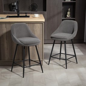 HOMCOM Set de 2 scaune de bar cu tapițerie din corduroy și picioare din oțel, scaune tapițate pentru insula de bucătărie, sufragerie, Gri | Aosom Romania