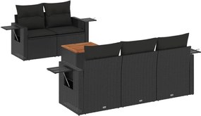 vidaXL Set mobilier de grădină cu perne, 6 piese, negru, poliratan