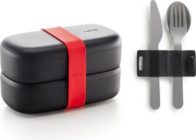 Set 2 cutii pentru pranz/alimentare Lekue On The Go 1010222, 2x500 ml, Tacamuri incluse, Polipropilena, -20°C/+100°C, Negru