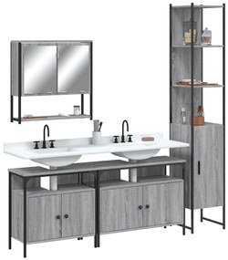 vidaXL Set mobilier de baie, 4 piese, gri sonoma, lemn prelucrat