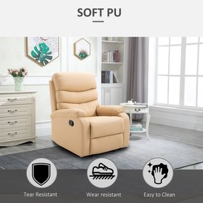 Homcom Fotoliu Relax cu suport pentru picioare care se poate ridica Fotoliu rabatabil fotolii pentru cameră din piele ecologică Fotoliu ergonomic Bej