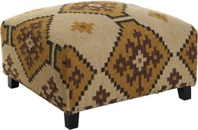Taburet pentru picioare kilim lucrat manual multicolor din lână și lemn, 80×80×44 cm, „Kilim"