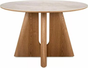 Masa rotunda Alzano Ceramic alb lucios/stejar ø120/h77 cm