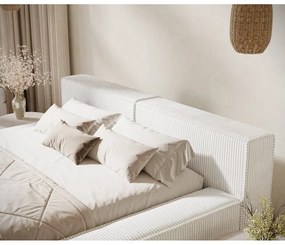 Pat matrimonial crem tapițat cu spațiu de depozitare cu somieră 180x200 cm Voliera – Maison de Rêve