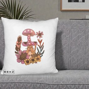 Perna Decorativa Ciuperca Pisica Boho, 40x40 cm, Alb Pufos, Husa Detasabila, Perna Inclusa, BEKZ®
