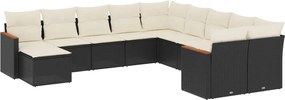 vidaXL Set canapele de grădină cu perne, 11 piese, negru, poliratan