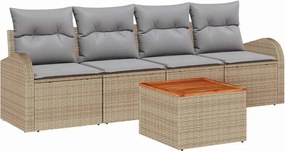 vidaXL Set de canapele pentru grădină cu pernă 5 pcs Bej poliratan