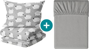 Set lenjerie de pat creponata WHITE SHEEPS POLY gri + cearsaf Jersey 90 x 200 cm gri, pat single