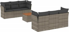 vidaXL Set canapele de grădină, 7 piese, cu perne, gri, poliratan