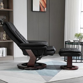 HOMCOM Set Fotoliu Relax si Pouf Suport pentru Picioare, Pivotant la 360° cu Tetiera si Cotiere, Negru | Aosom Romania