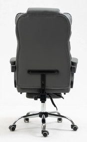 Scaun directorial, cu Masaj și Încălzire, suport picioare, funcție sezlong, piele PU, Gri