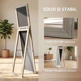 HOMCOM Oglindă Autoportantă Modernă, 37x157 cm, Oglindă de Perete și de Podea în Mărime Naturală cu Ramă din Lemn și Suport, pentru Dormitor, Living și Hol, Gri | Aosom Romania
