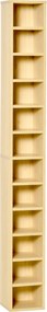 HOMCOM Dulap Biblioteca Suport CD-uri cu 12 Rafturi pentru 204 CD-uri, Raft Biblioteca din MDF si PAL, 21x20x175 cm, Lemn natural